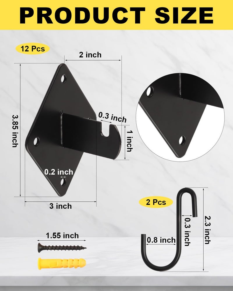 Alffun Gridwall Mount Brackets Black, 12 Pcs Grid Panel Wall Mount Brackets with Screws and S Hooks (12) - Image 2
